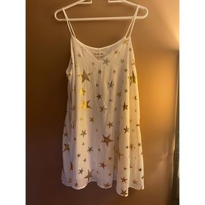 Peach Love California White Slip Midi Dress with Gold Star Print